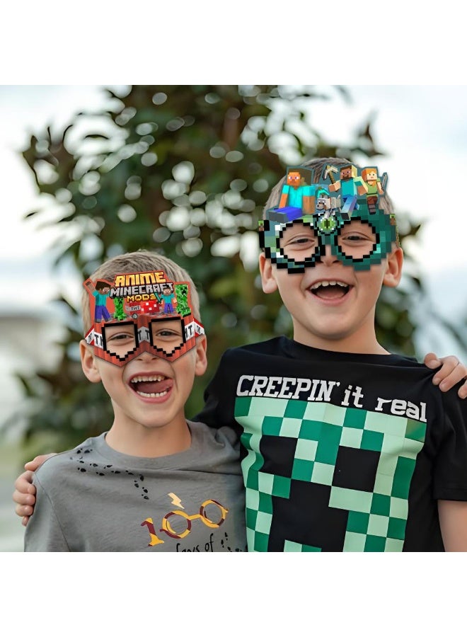 Minecraft Paper Glasses - 16pcs Block-Themed Party Favors, 8 Designs Pixel Style Eye Masks for Kids, Birthday Party Supplies, Photo Booth Props, Cute Costume Glasses for Minecraft Birthday Decoration Supplies - Image 4
